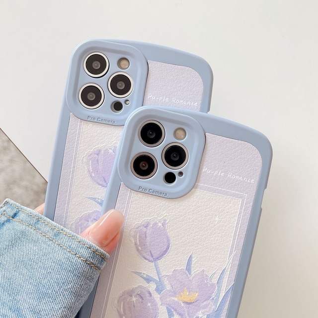 淡い紫色に癒される❤︎かわいい フラワー チューリップ ペールブルー iphone スマホケース ND-14441