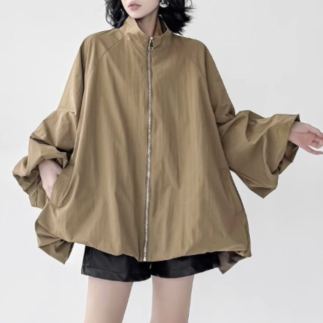 Stand collar balloon sleeve oversized jacket C1013
