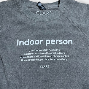 【CLAER】indoor person インドア派 ロゴ プリント スウェット トレーナー プルオーバー ラグランスリーブ M グレー US古着