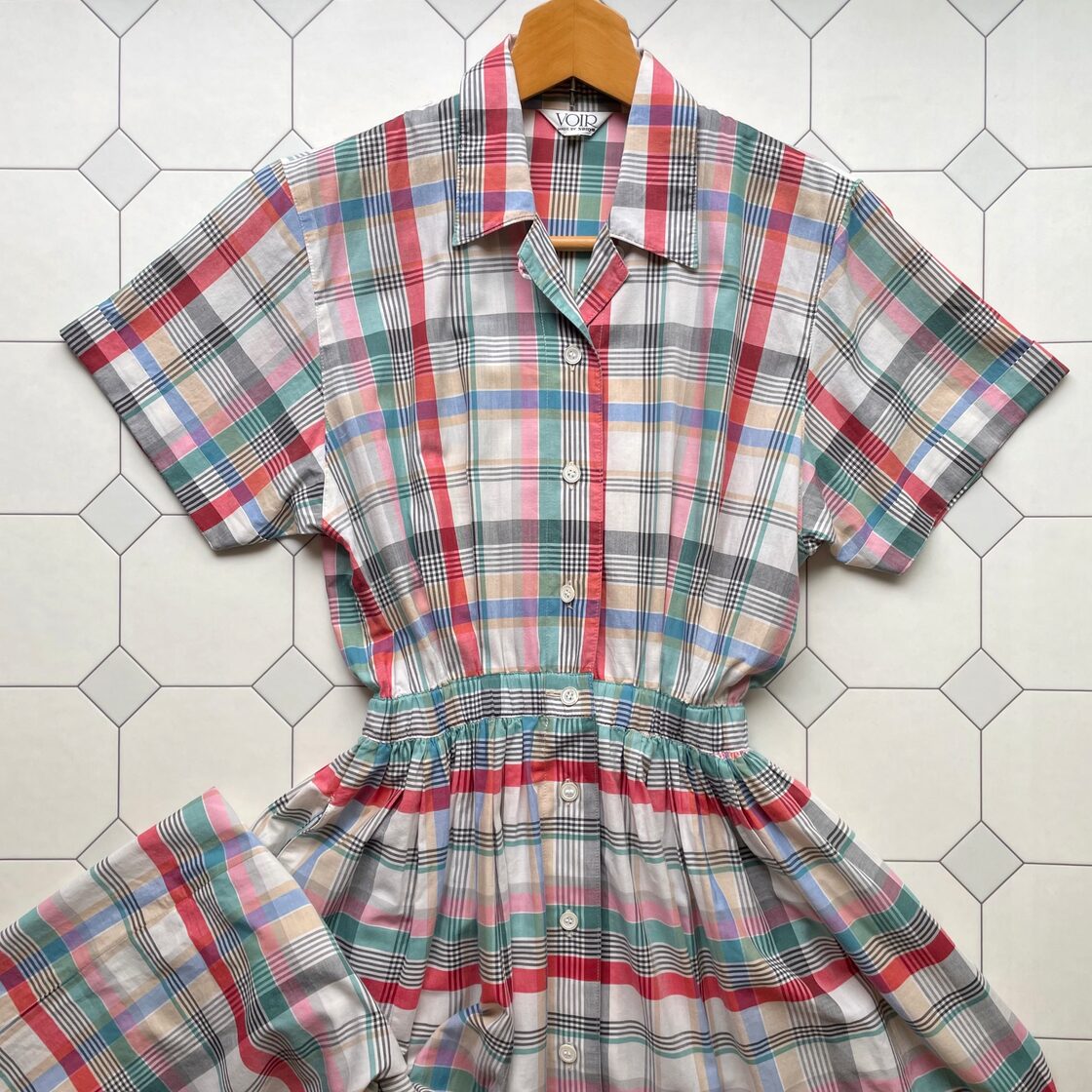 madras check shirt dress〈レトロ古着 マドラスチェック柄 シャツ 