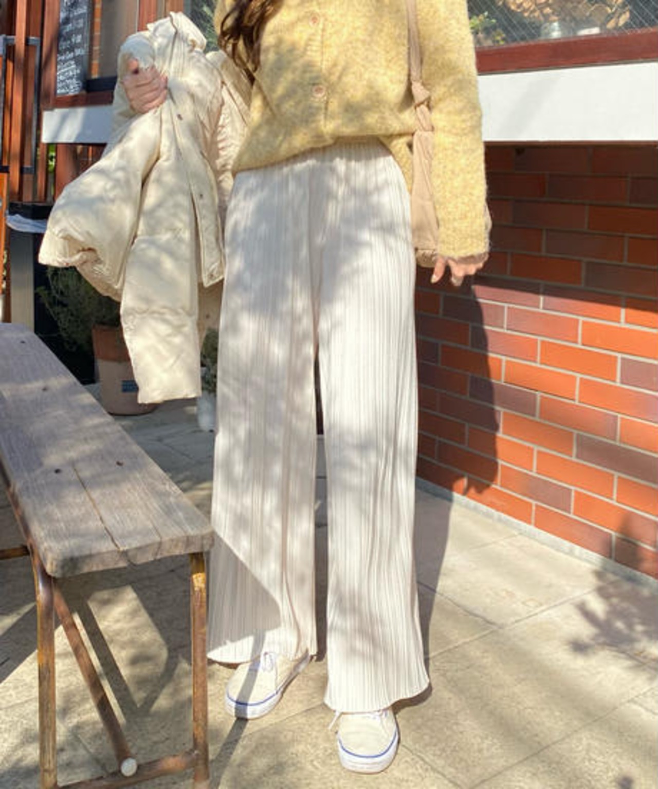 《即納商品》bending pleats pants (ivory / light gray / charcoal )