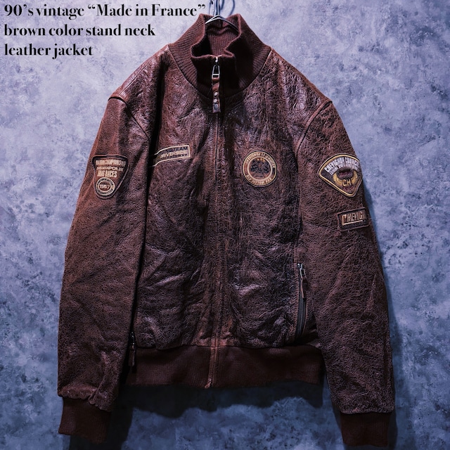 【doppio】90’s vintage “Made in France” brown color stand neck leather jacket