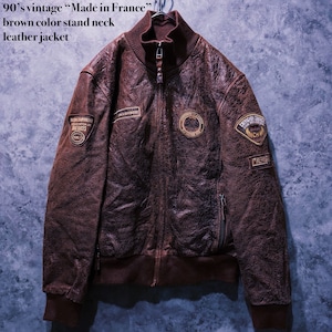 【doppio】90’s vintage “Made in France” brown color stand neck leather jacket