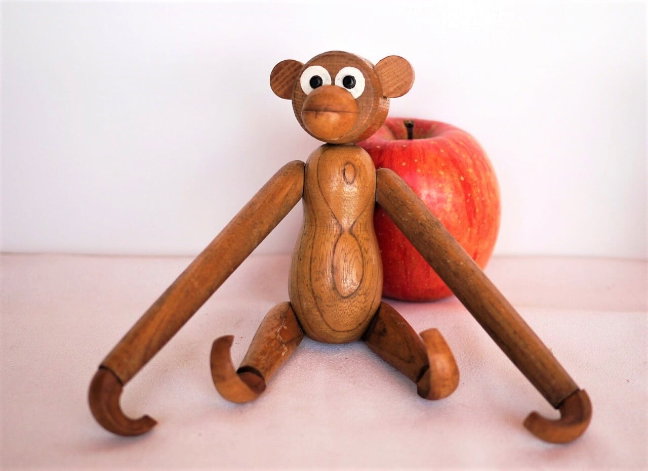 ヴィンテージ 猿の木製人形 デンマーク 木製玩具 リプロダクト カイボイスン B