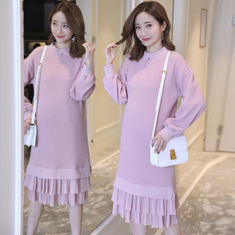 【新作】【送料無料】 マタニティウェア2020秋と冬の新しいニットステッチの年齢を減らすドレスミドル丈のファッションマタニティドレス-アリババ オータム 秋物 ウィンター 冬物 expec293537958516