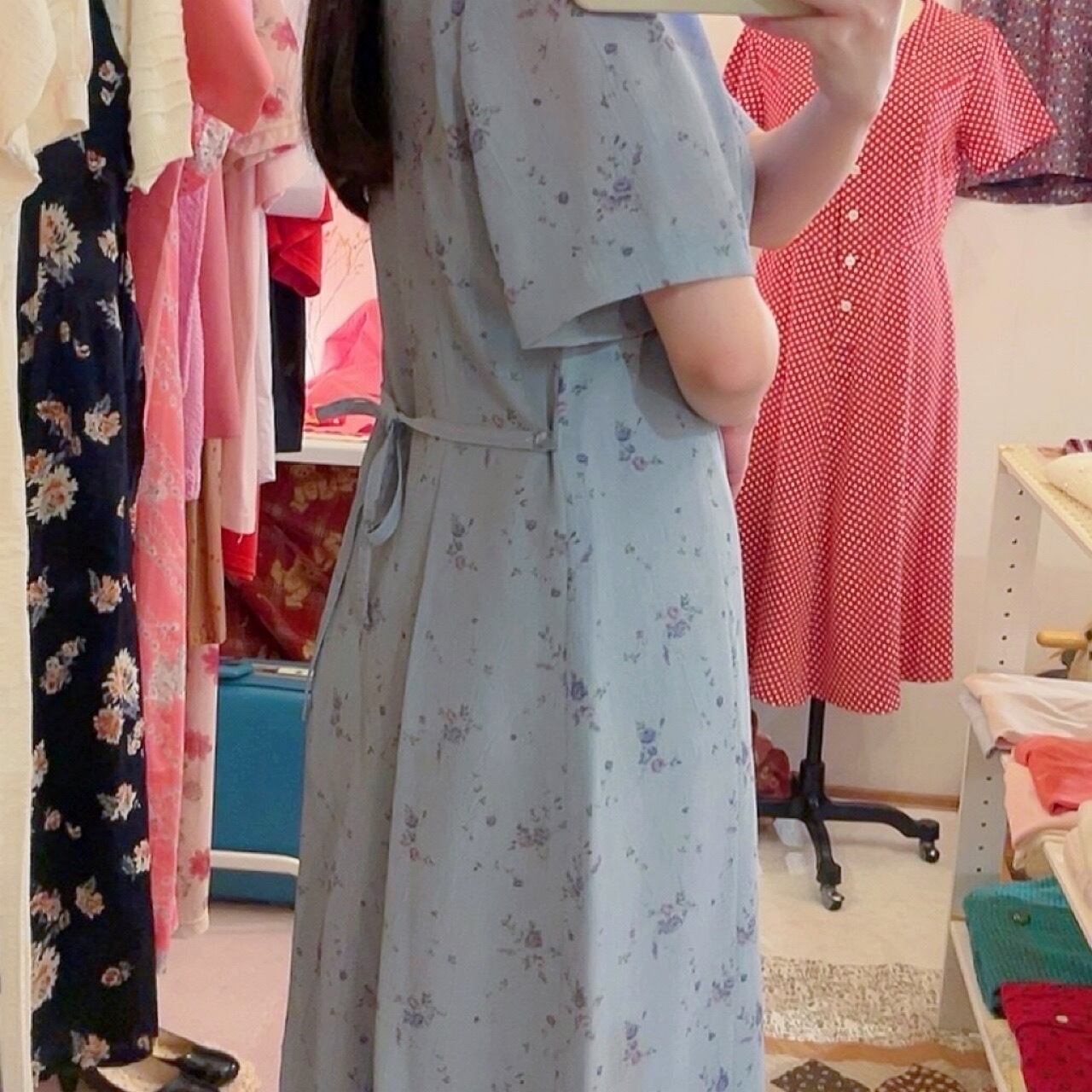 blue purple rose front button one-piece