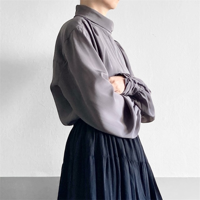 Gray High Neck Gatherd Blouse
