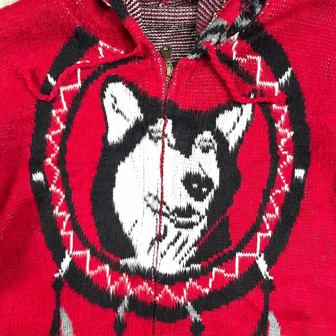 UNKNOWN エクアドルニットパーカー ニットカーディガン オオカミ