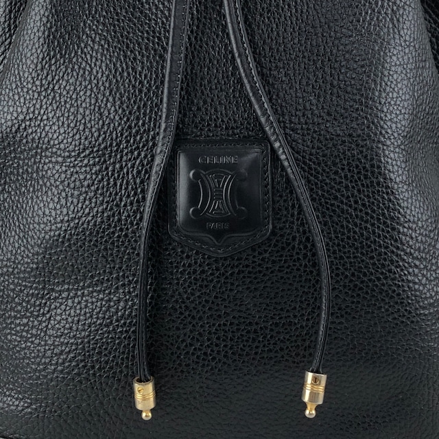 CELINE セリーヌ ショルダーバッグ ブラック ブラゾン型押し レザー 巾着 vintage ヴィンテージ オールド 6uw6d7