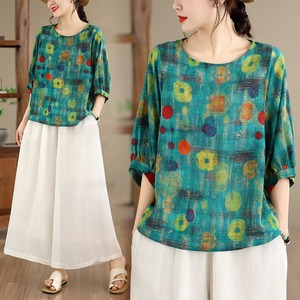 PRINT RELAXED LINEN BLEND SHORT SLEEVE T-SHIRT M-17698