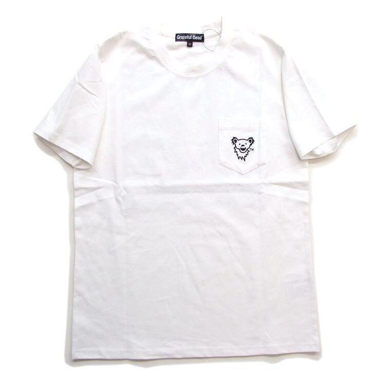 デッドベアー Tシャツ バンダナ柄半袖Tシャツ 白 GRAITEFUL DEAD BEAR　ポケットTシャツ　GC-04　刺繍とプリント