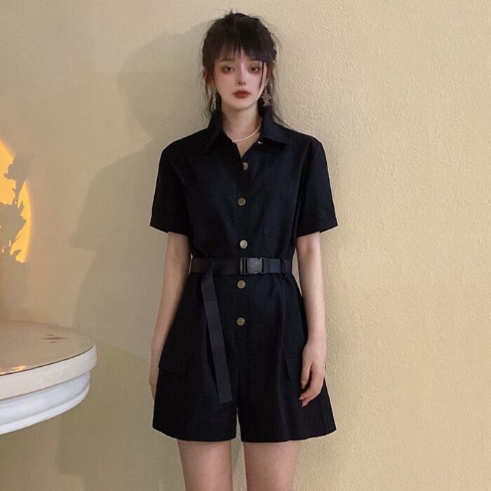 サマージャンプスーツ オールインワン スタンダードベルト レトロ 夏物 ハーネス ケッペル56210899532