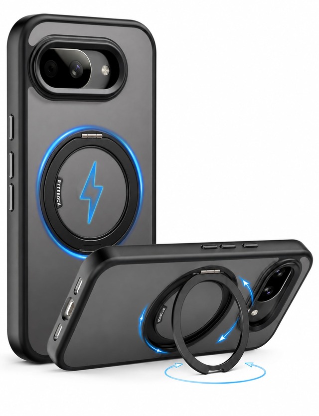 ByteRock Google Pixel 10a対応 ケース MagSafe対応 360度回転リングスタンド 半透明ブラック