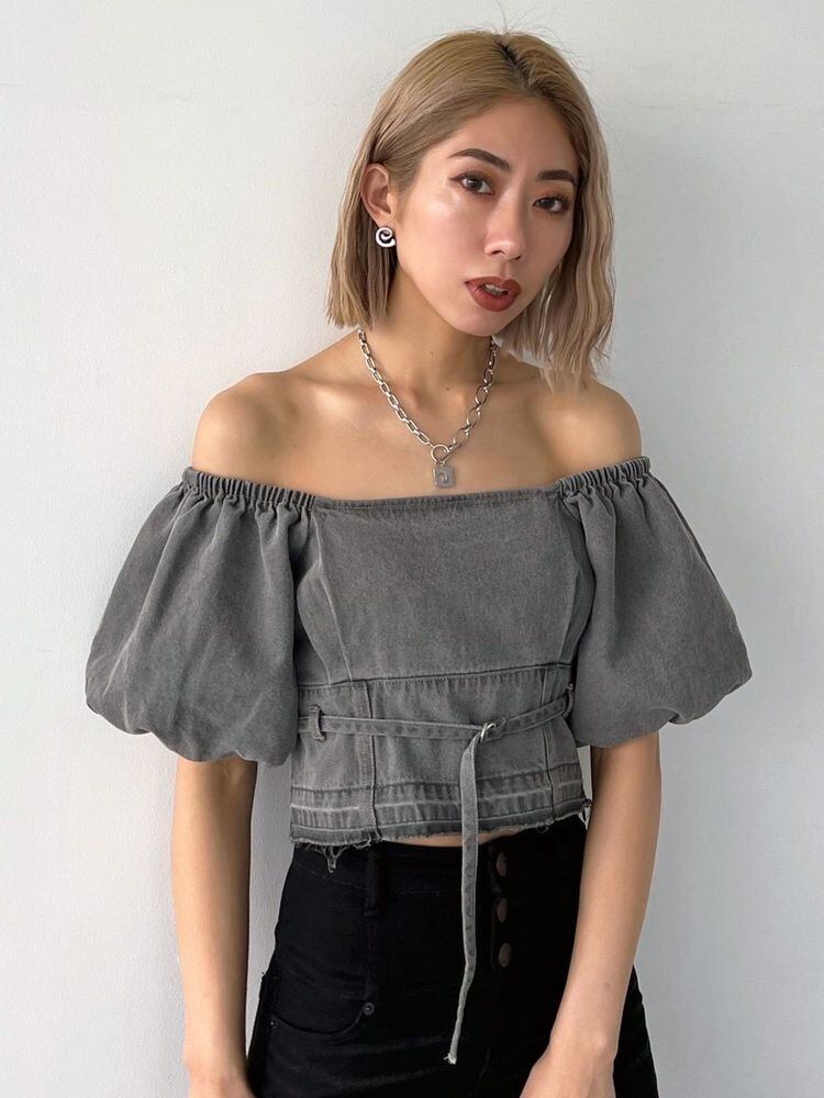 【EMODA】デニムオフショルダートップ MARKS by sourin