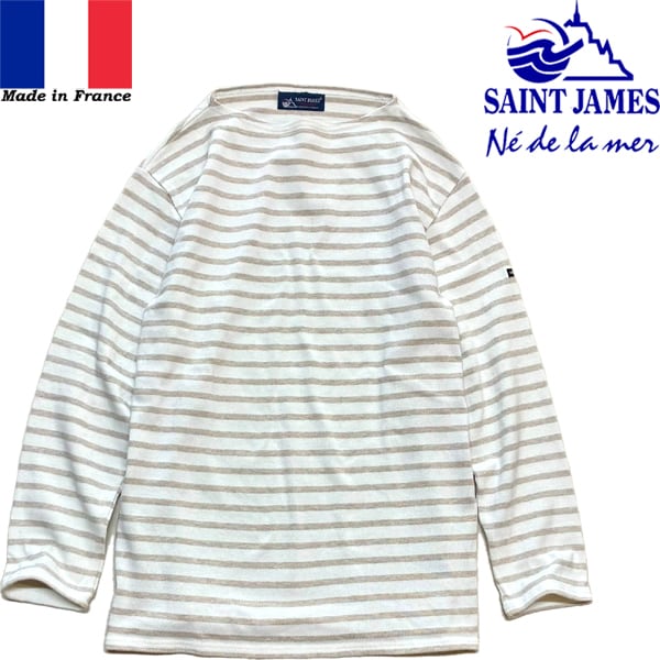 SAINT JAMES バスクシャツ　フランス製　セントジェームス　ロンT 1点物◇フランス製セントジェームス白茶バスクシャツ長袖ロンTシャツ