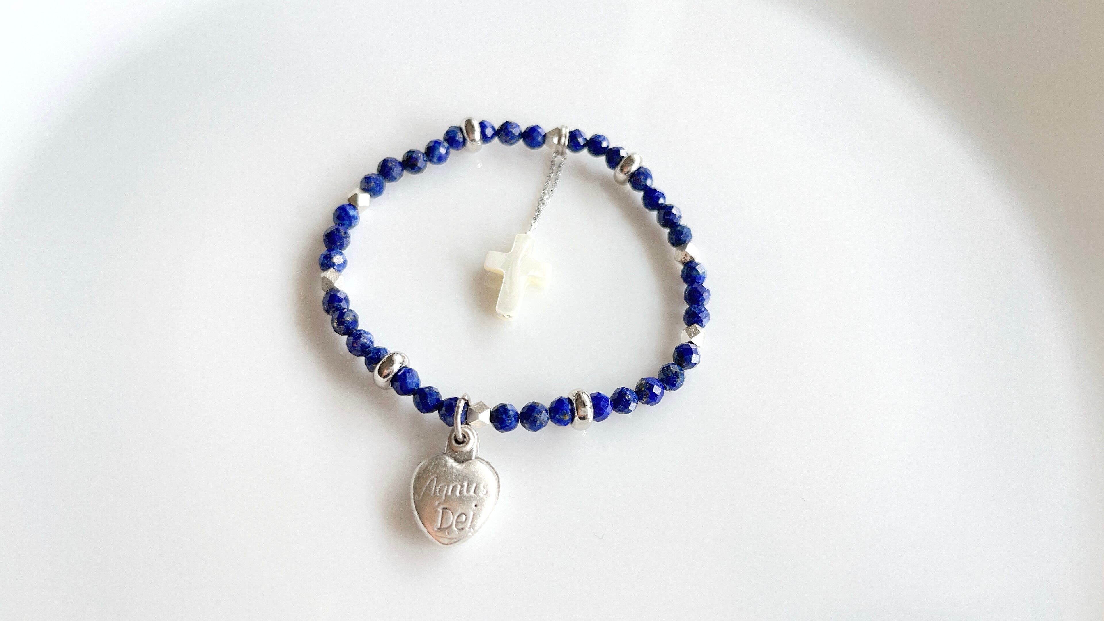 ラピスラズリ2way✧二連ブレスレット・バッグチャーム✧ハートスライド