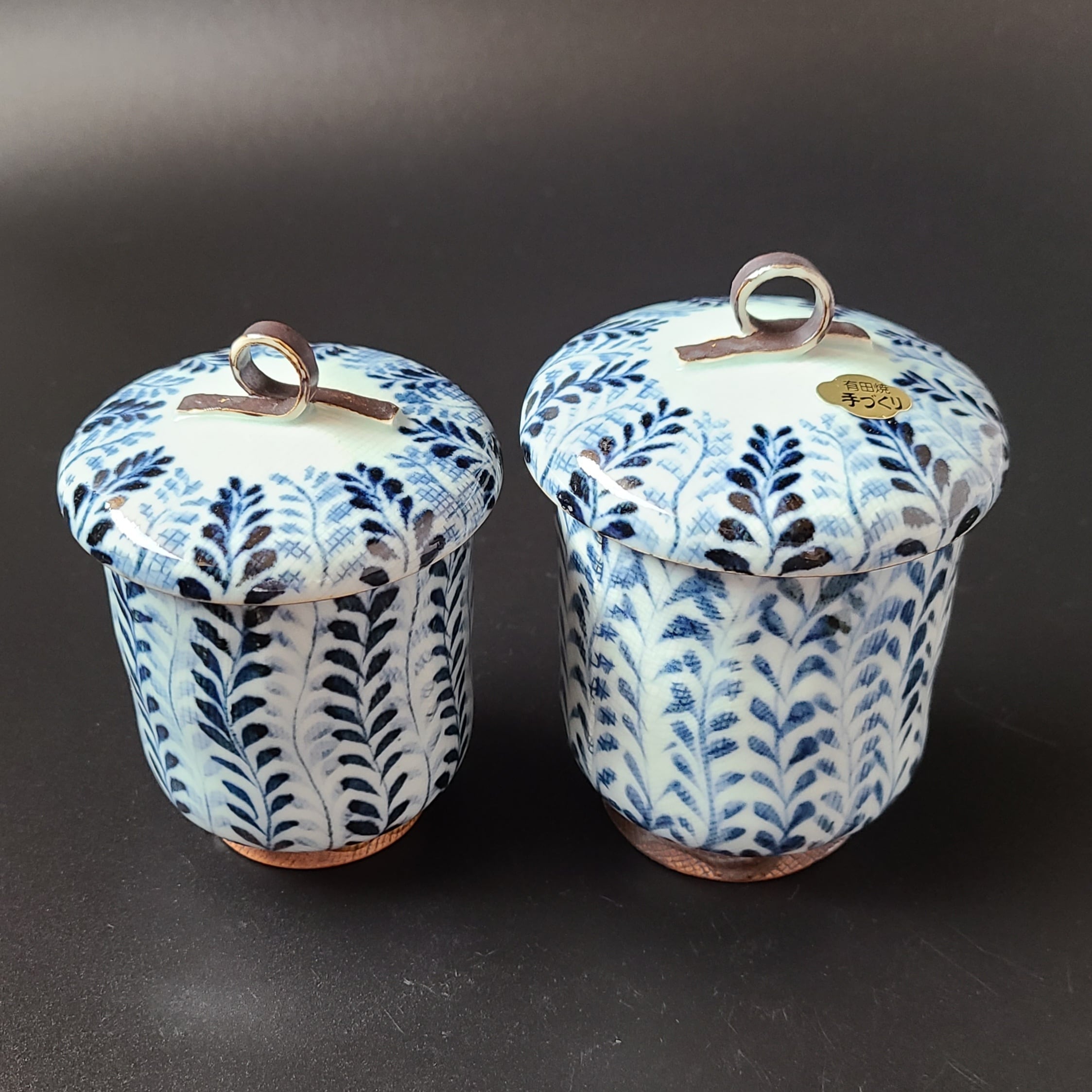 湯呑み 茶碗 染付 手捻り 文山 共箱 工芸品 陶芸 夫婦湯呑茶碗 セット