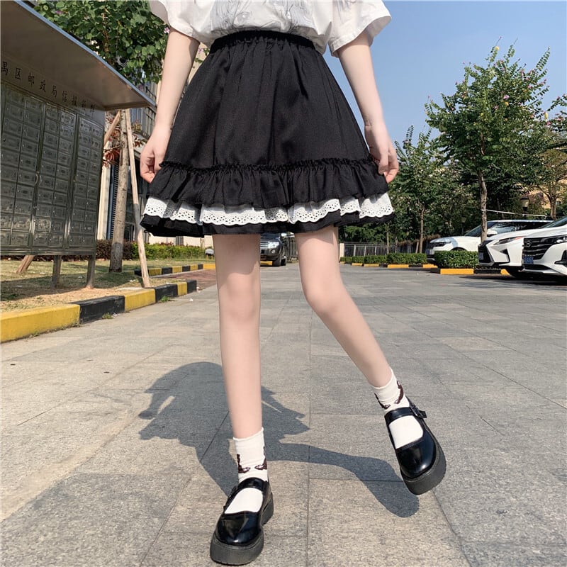 vintage black \u0026 white cotton frill skirt