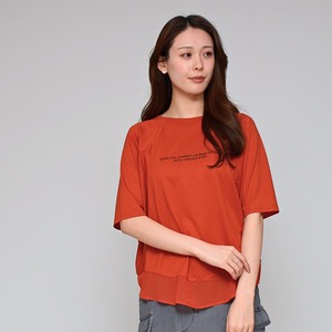 【異素材で魅せる抜け感】  シルケット綿・シフォンヘムTシャツ ‐ LEO-2621 テラコッタ ‐