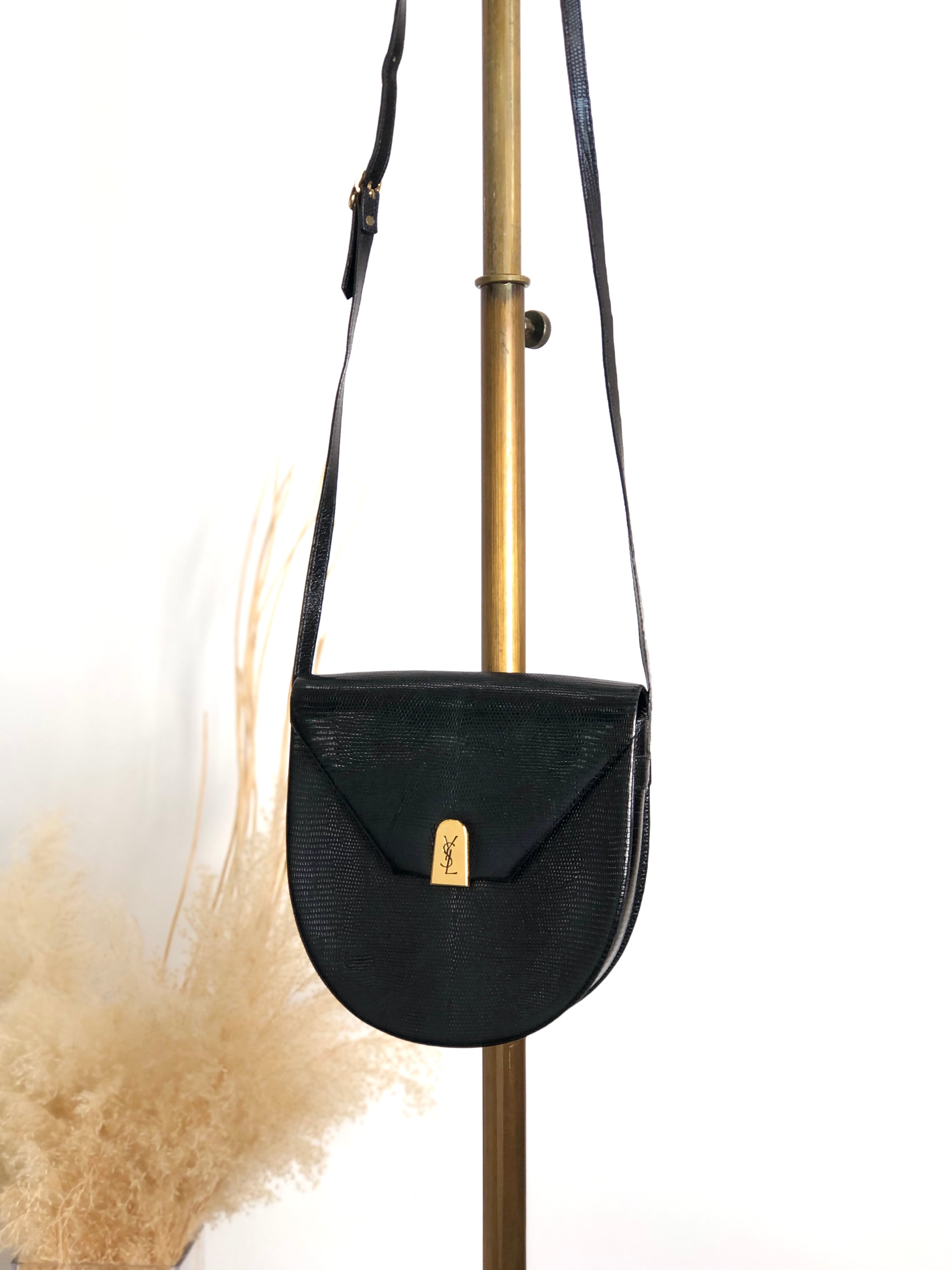 Yves Saint Laurent イヴ・サンローラン ショルダーバッグ ブラック YSL レザー リザード型押し ラウンド vintage ヴィンテージ オールド rymx2j