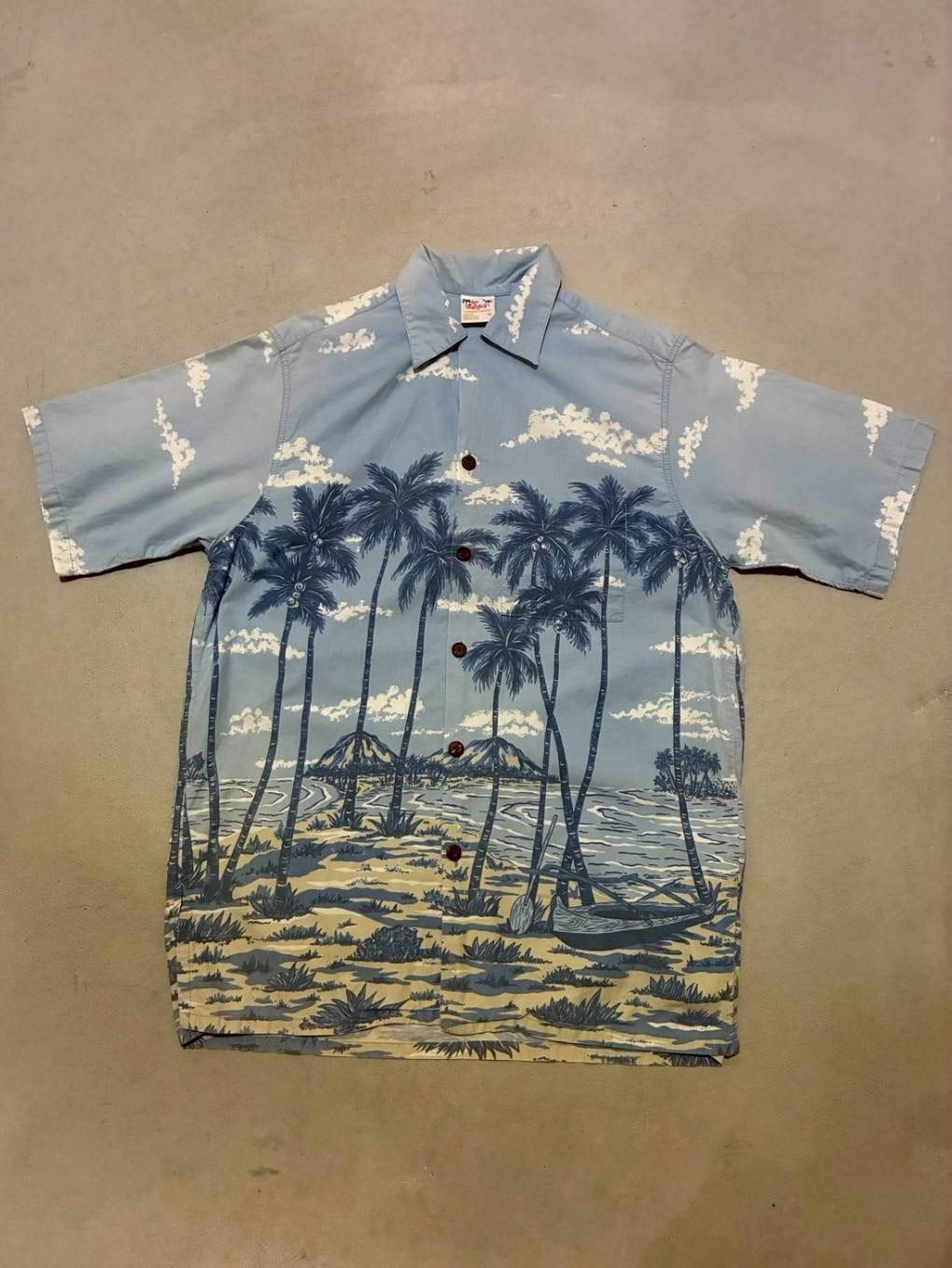 90s OLD STUSSY/ALOHA Shirt/USA製/紺タグ/M/アロハシャツ/総柄/開襟