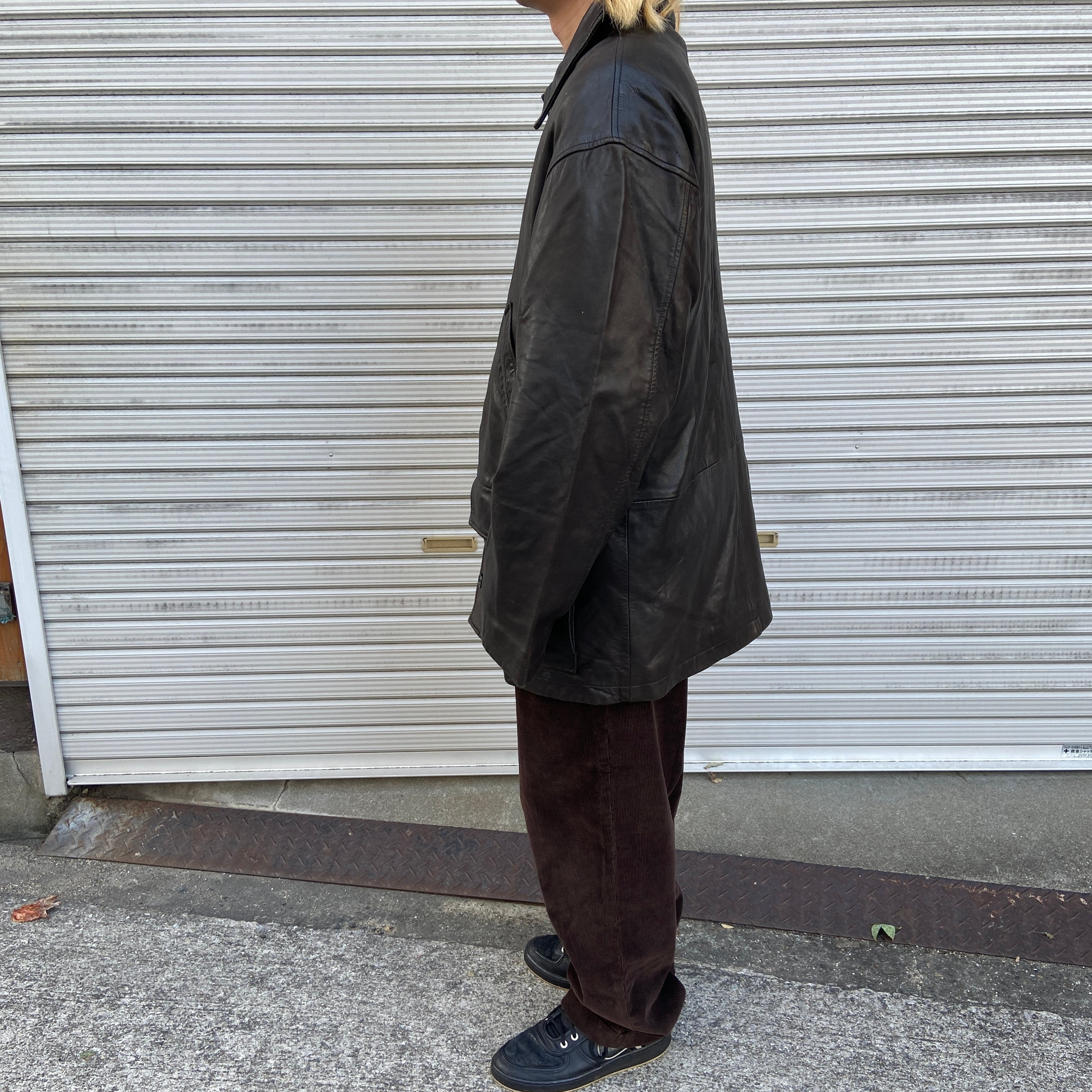 送料無料』90s RalphLauren レザーハーフコート カーコート 本革 