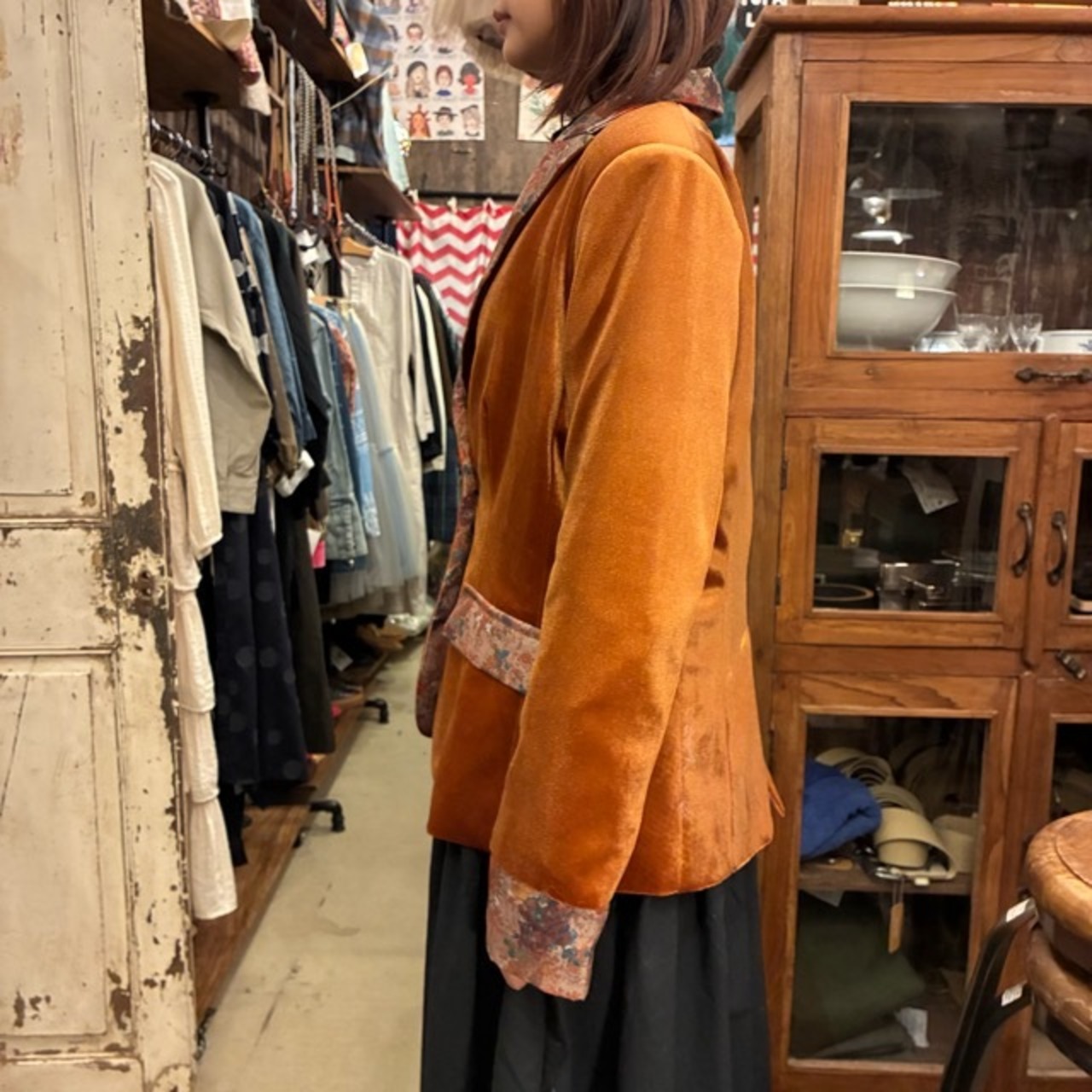TOPANGA Lady's Velvet Floral Panel Jacket　ベルベットフローラルパネルジャケット　オレンジ　花柄　ヴィンテージ　クラシック　ゴシック　羽織　アウター