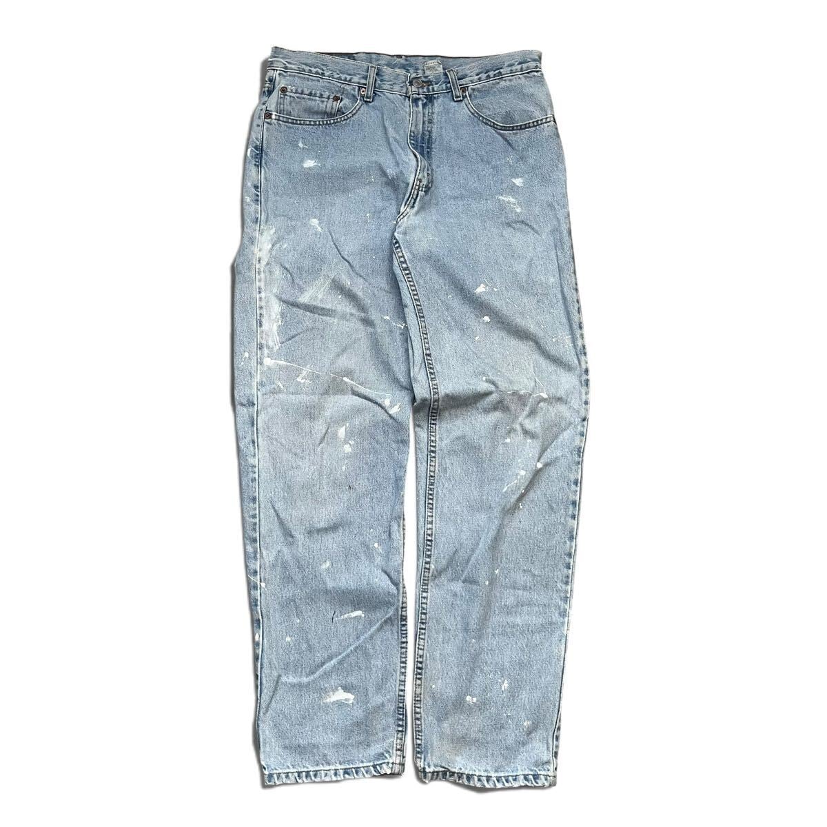 実寸32×30】90s Levi's 550 メキシコ製 ペンキ飛び アイスブルー