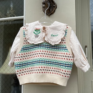 【3.7即納BABY&KID】小花柄Ⅴネックニットベスト