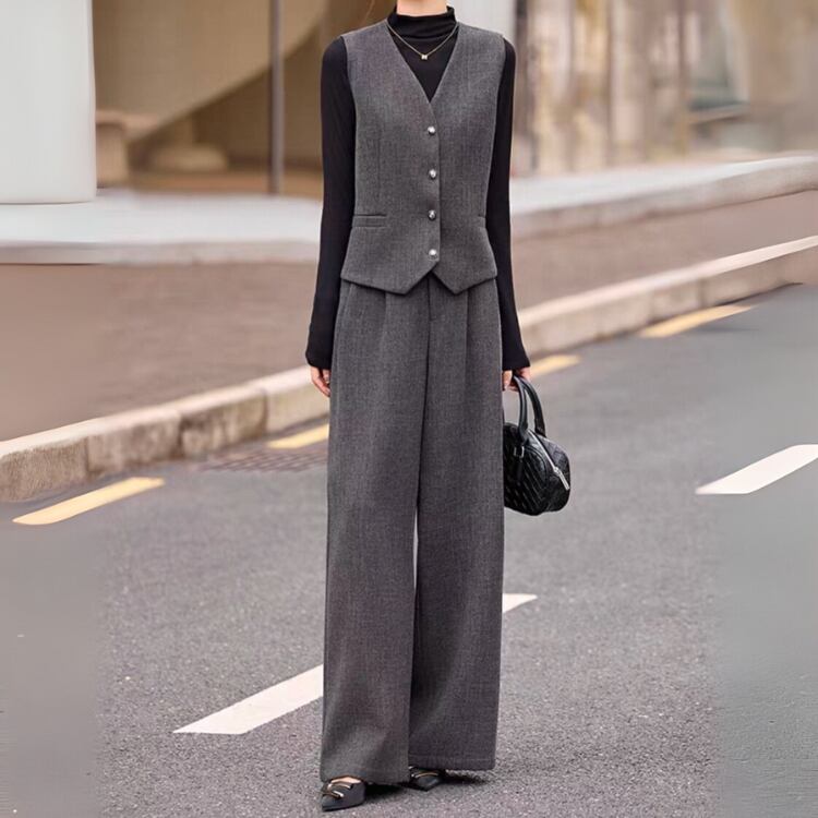 ベスト&ワイドパンツ 3点 ツイードセットアップ 3col N00194