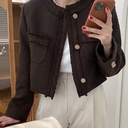 ツイードジャケット レディース アウター 長袖 ノーカラージャケット 30代 40代 ショート丈 ツイードコート 春秋 秋コート 大人 韓国ファッション ツイードジャケット レディース アウター 長袖