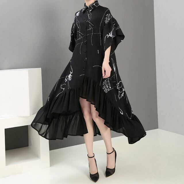 レディース デザインプリントシャツワンピース 個性的ファッション モノトーン フリル アシンメトリー 半袖 Dct Value Rave Notice バリューレイヴノーティス 韓国ファッションやハワイアンジュエリーなど海外通販 レディース デザインプリントシャツワンピース 個性的ファッション モノトーン フリル アシンメトリー 半袖 Dct Value Rave Notice バリューレイヴノーティス 韓国ファッションやハワイアンジュエリーなど海外通販