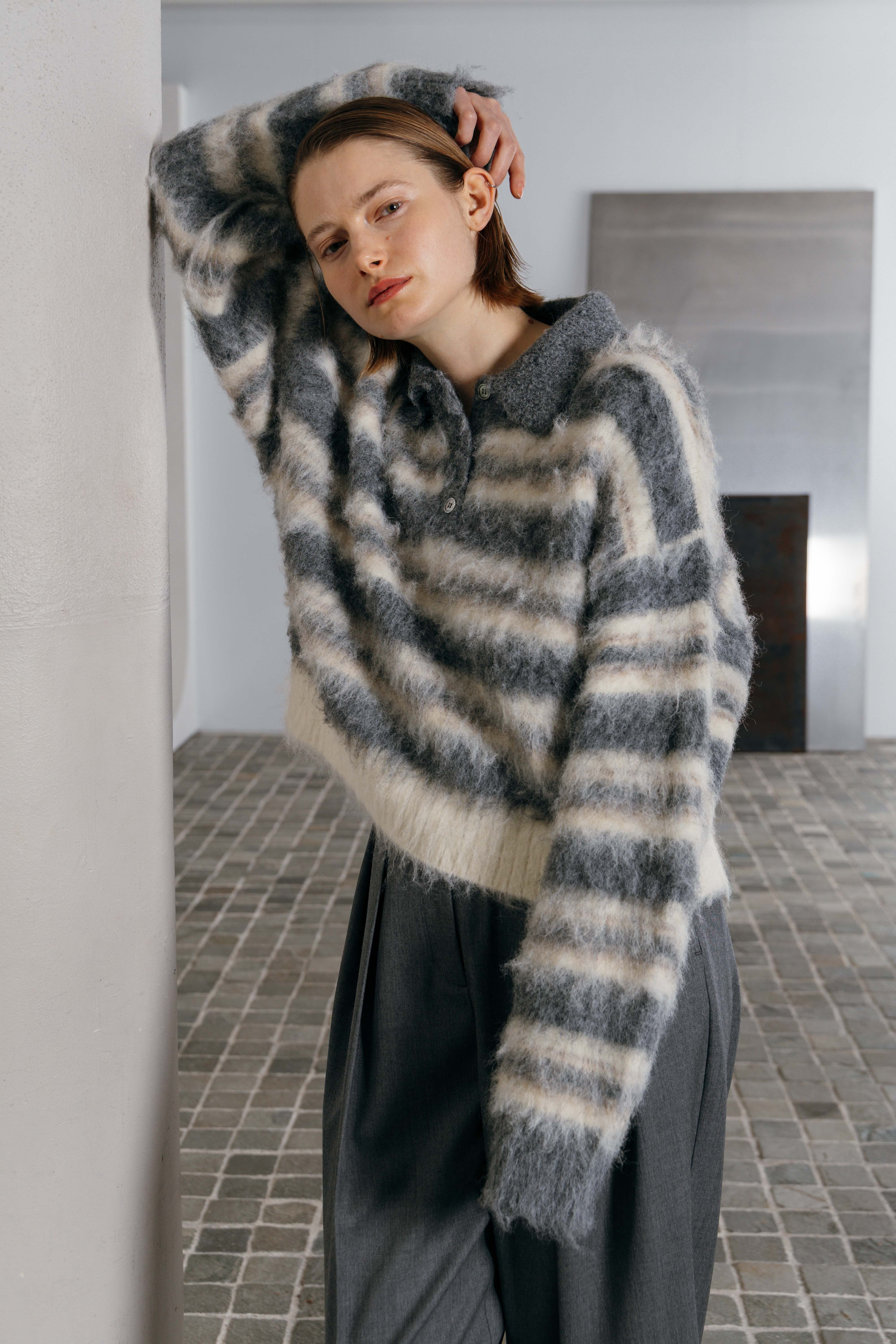 CREDONA MOHAIR BORDER KNIT モヘアボーダーニット Gray | planet3rd