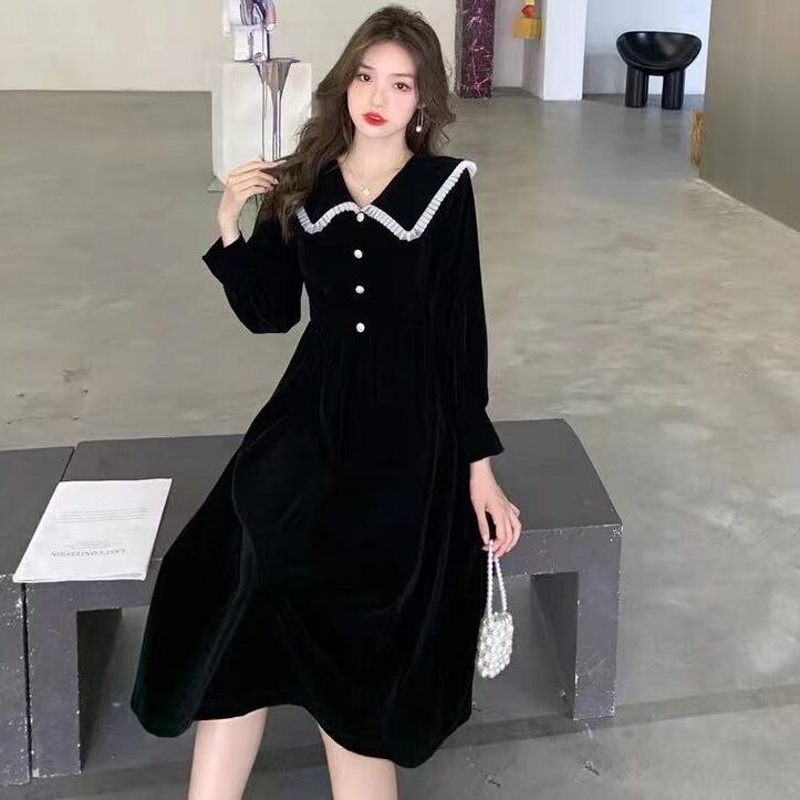 【新作】【送料無料】 【ゴールドベルベット】2022年新作ネットセレブ秋冬ハイエンドファッションドレス、軽くて贅沢な気質、スリムウエスト、痩身A 0244153368674