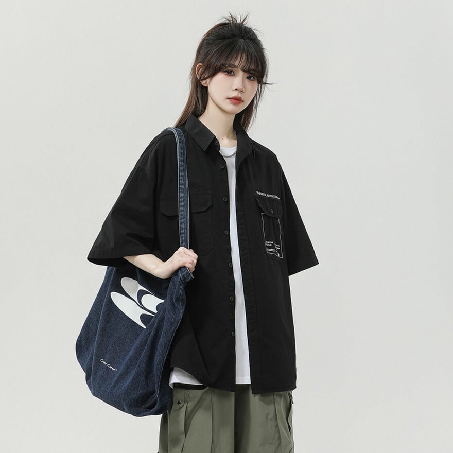 サブカル 服 地雷系 通販 半袖シャツ オーバーサイズ ゆったり 夏服 カジュアル アメカジ 普段着 藤伊曼