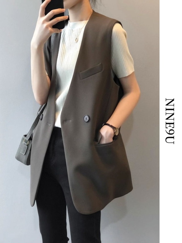 plain chic ovresize long-gilet 2color【NINE7758】