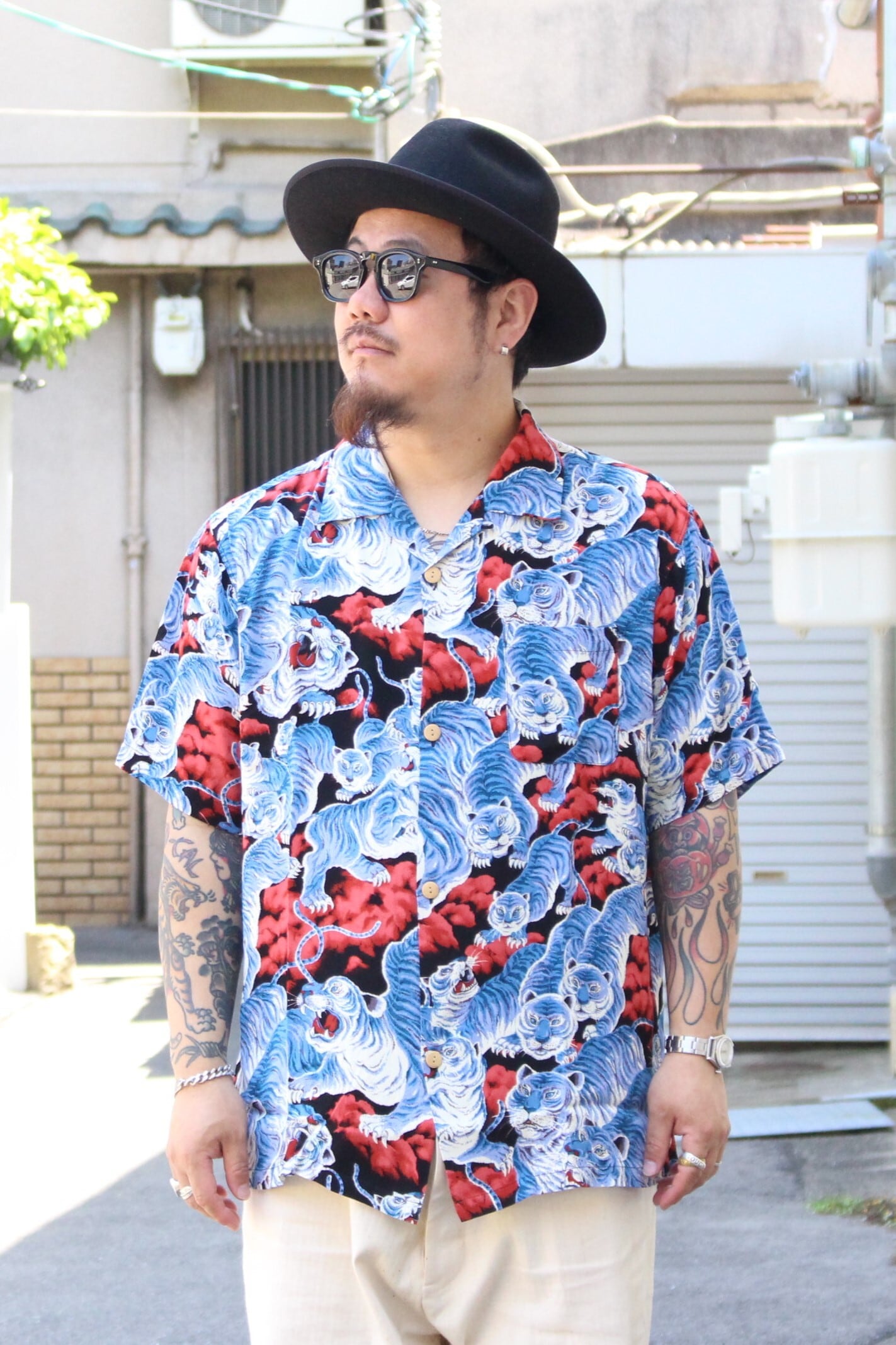 HOUSTON】41022 ALOHA SHIRT(百虎) -BLACK / ヒューストン アロハ