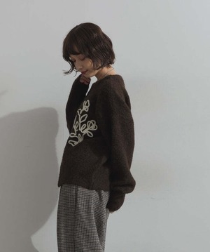 HD255009 テープ刺繍ニットカーディガン brown