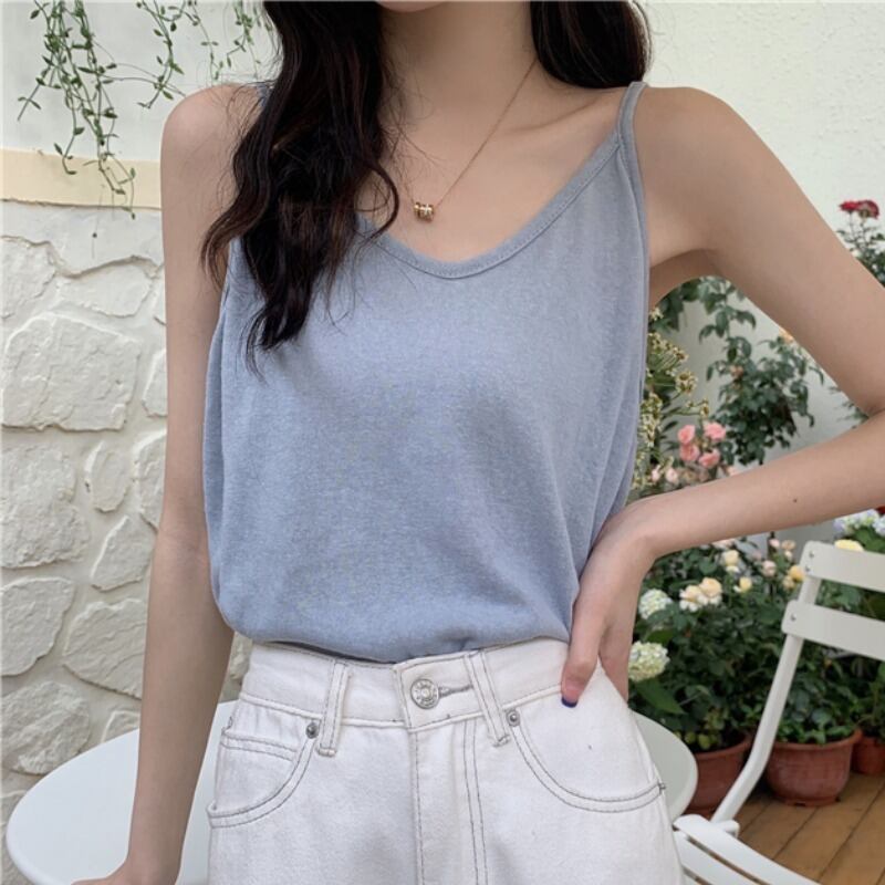 ホワイトサマールーズVネックノースリーブシャツ トップス 夏物 YY-ファッション78764365806