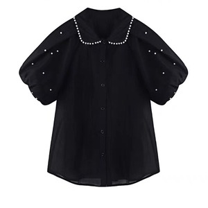 pearl collar puff sleeve shirt (3color)