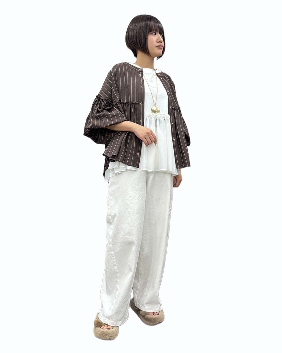SALE【ayane】ピンストライプボリュームスリーブシャツ 836619 アヤン