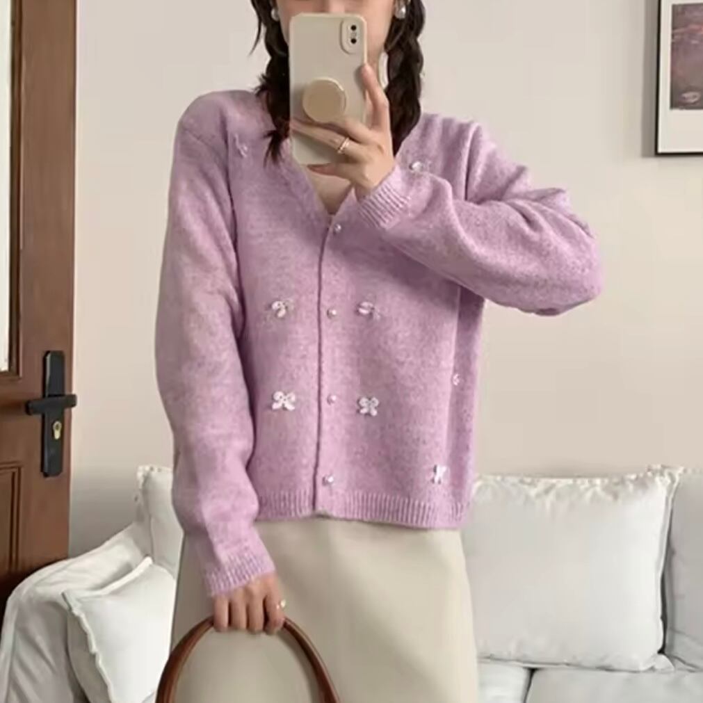 マカロンカラーリボンカーディガン