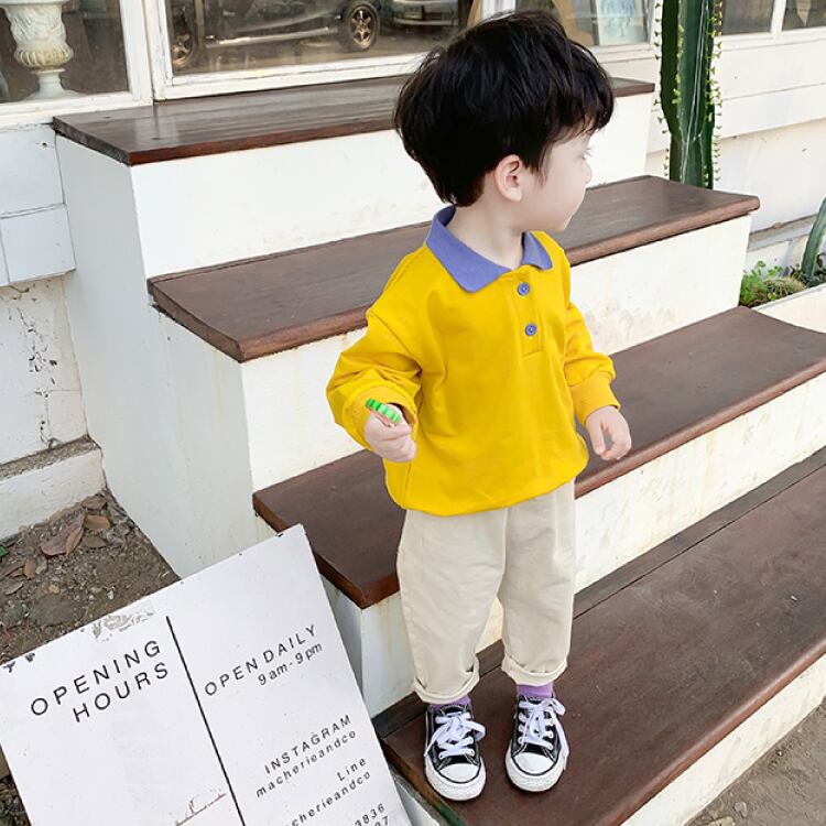 80 130 トップス 長袖 韓国子供服 子供服 男の子 女の子 イエロー Q Toworld キュートワールド 子供服 メール便は何点でも送料の合計は280円