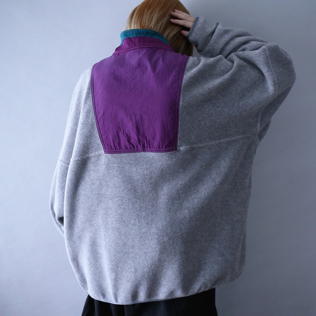 psychedelic color switching design XXL over silhouette half-zip fleece pullover