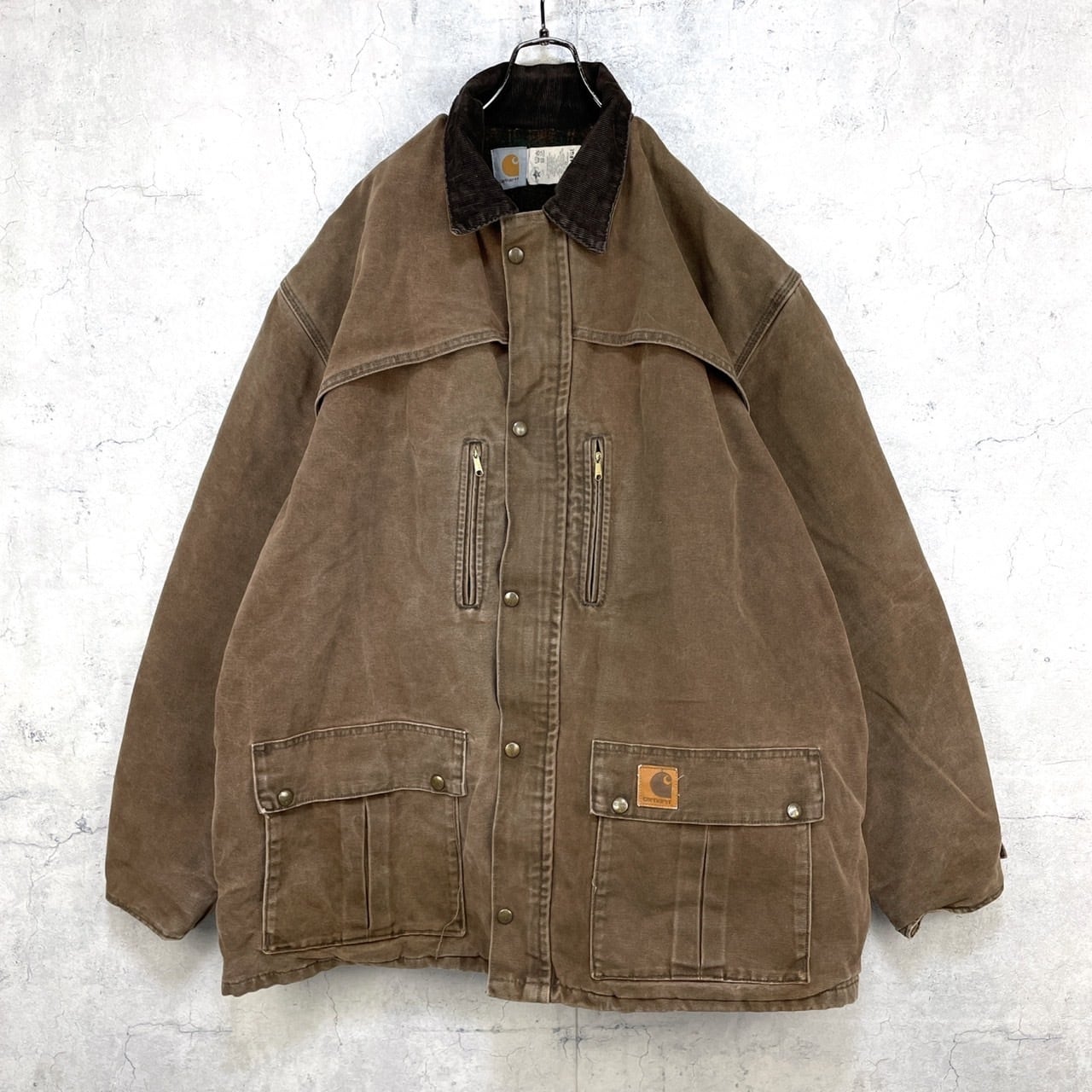 90s Carhartt 襟コーデュロイミドル丈ダックジャケット ネイビー