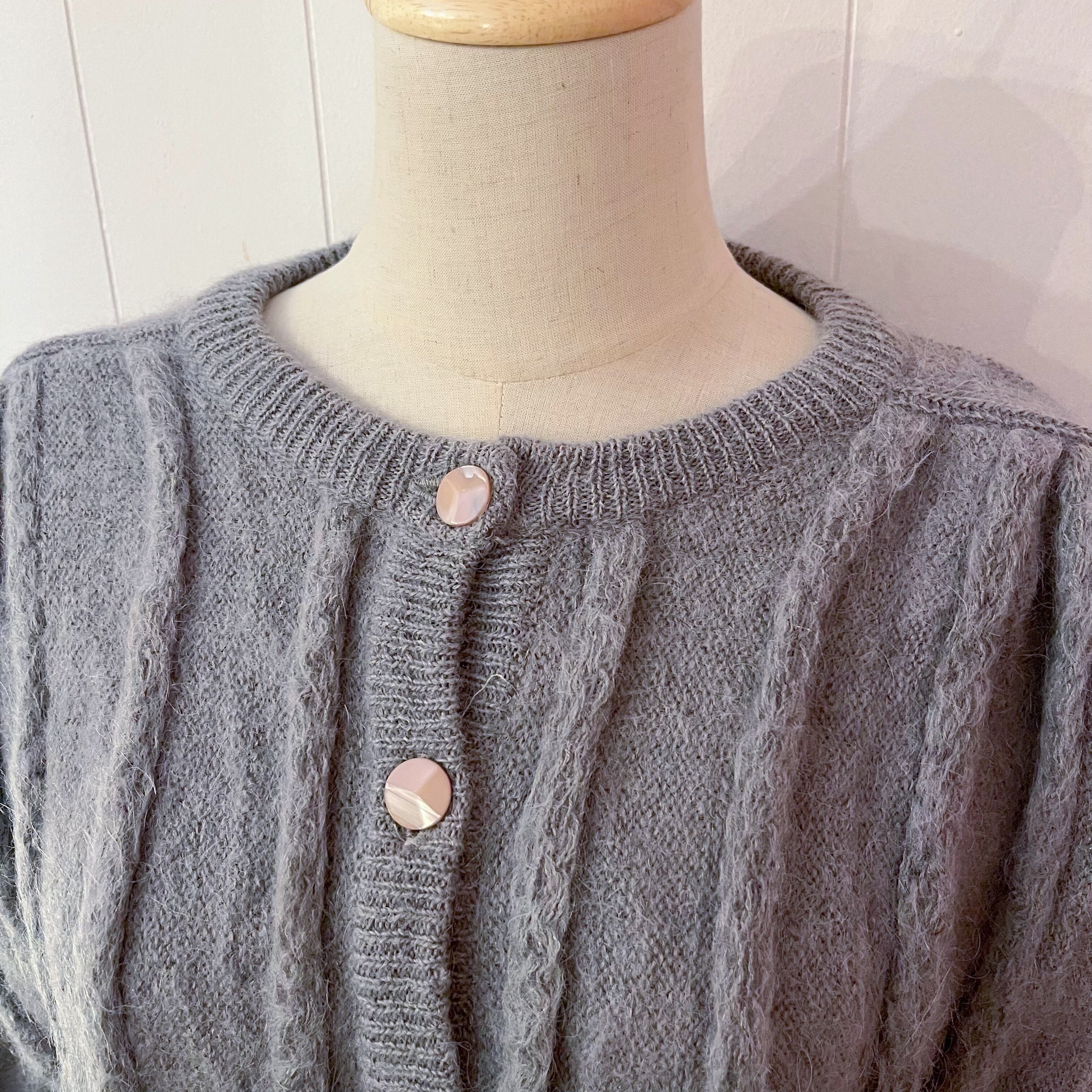gray line mohair knit cardigan
