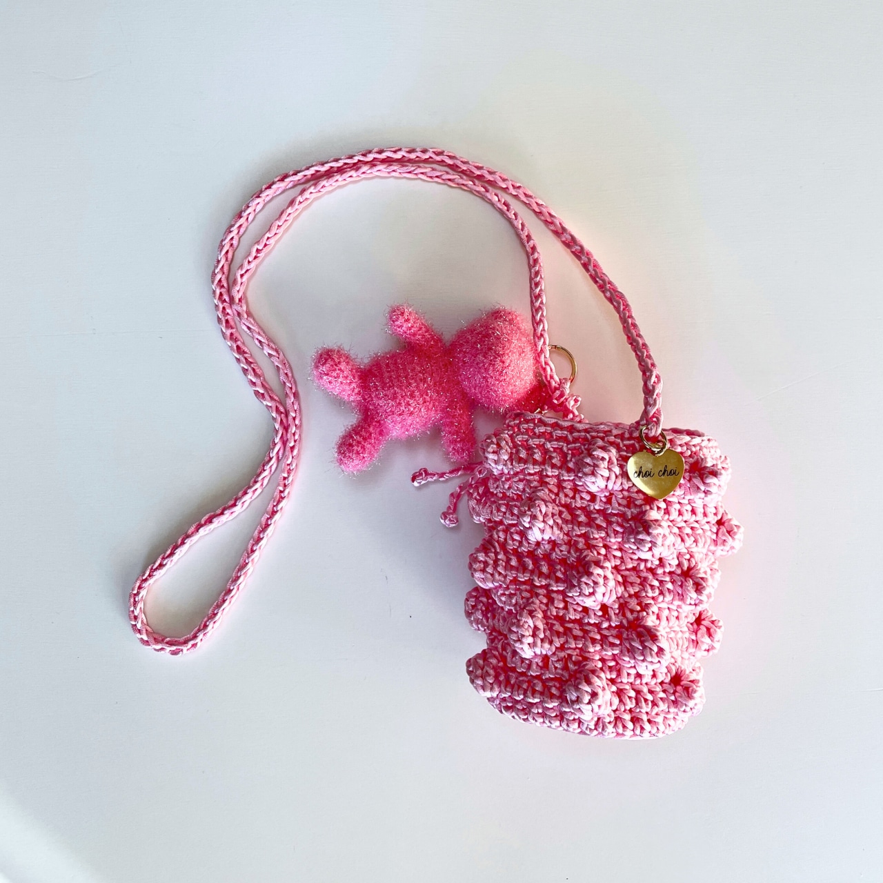 Going out with Pink Teddy /  ポップコーンクロシェバケットショルダーバッグ