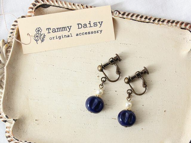 ヴィンテージスワロフスキー ネイビー ブルー キラキラ 大人アクセサリー