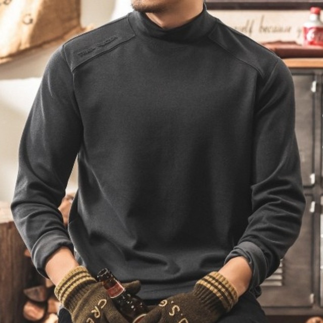 Half high collar vintage shoulder logo long t shirt ( 4color )