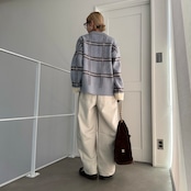 チェック柄スキッパーモヘアタッチknit/ペールブルー